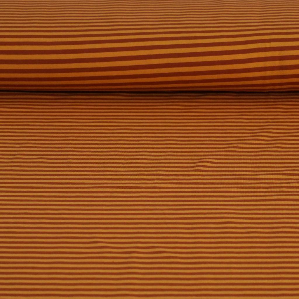 Baumwolljersey Streifen 4mm gelb braun